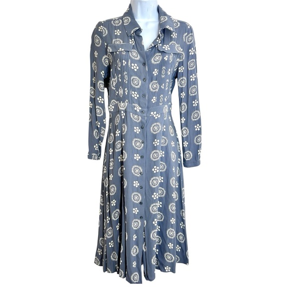 Boden Dresses & Skirts - BODEN Floral Printed Long Sleeve Shirt Dress Size 6 L Dusty Blue